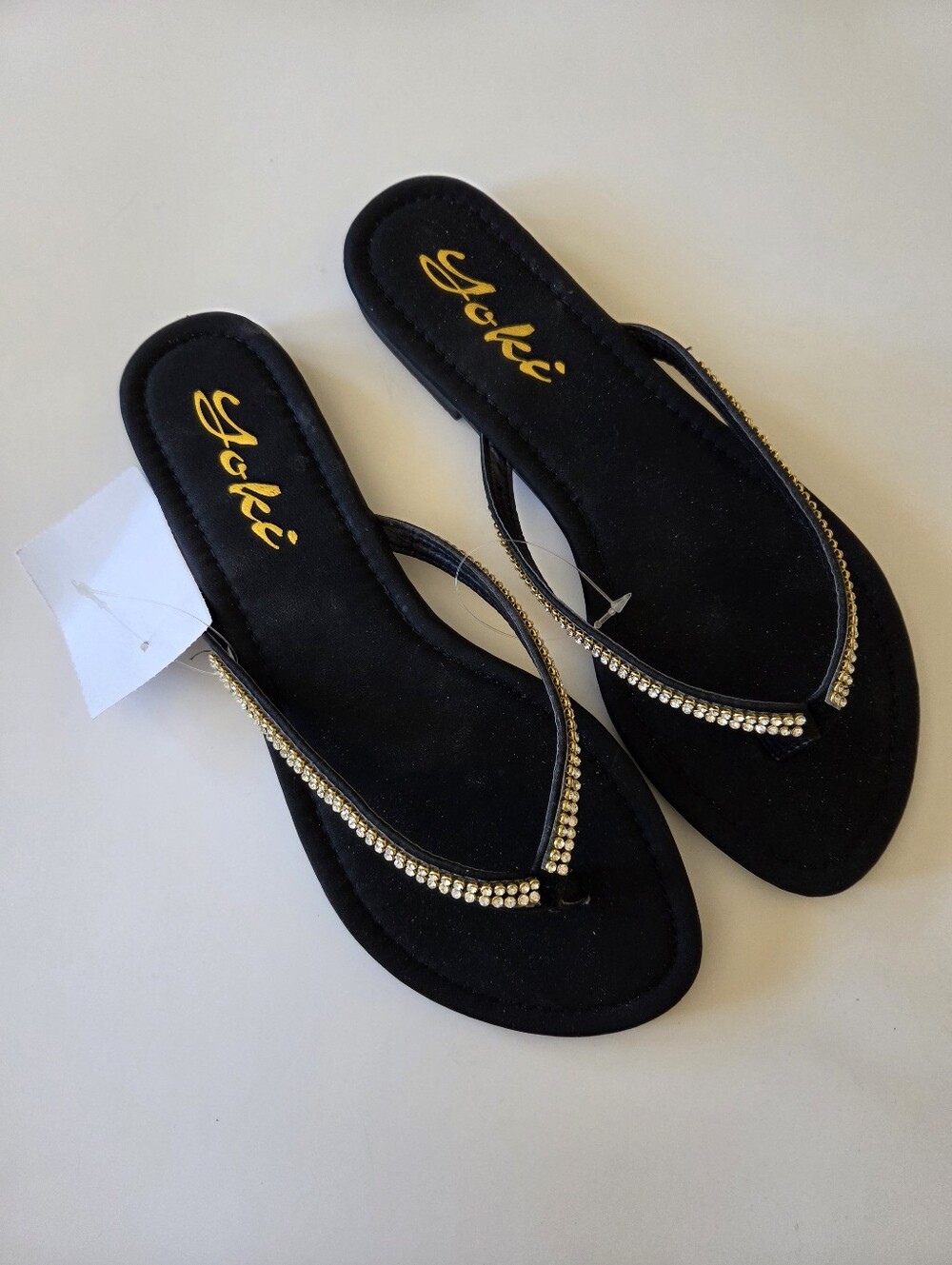 NWT Yoki Black Rhinestone Flip Flops Size 9